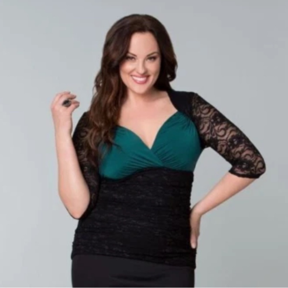 Kiyonna Teal and Black Lace Blouse‎
